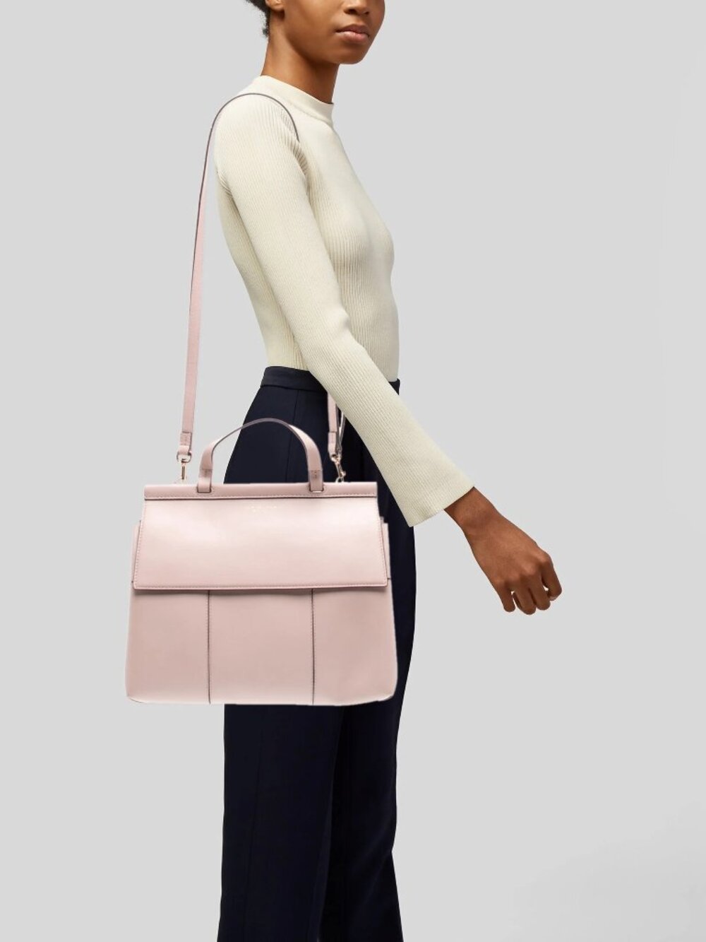 TORY BURCH~Block-T Leather Top Handle Satchel Bag - Soft Shell Pink NEAR NEW